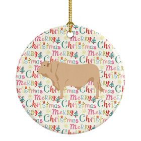 Charolais Cow Christmas Ceramic Ornament Christmas Tree Hanging Decorations for Home Christmas Holiday, Party, Gift, 3 in, Multicolor
