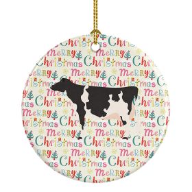 Holstein Cow Christmas Ceramic Ornament Christmas Tree Hanging Decorations for Home Christmas Holiday, Party, Gift, 3 in, Multicolor
