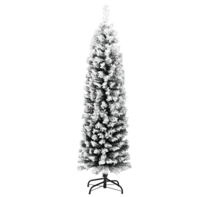 Slim Artificial Christmas Tree With Flocked Snow Green 5 Ft PVC (Color: Green)