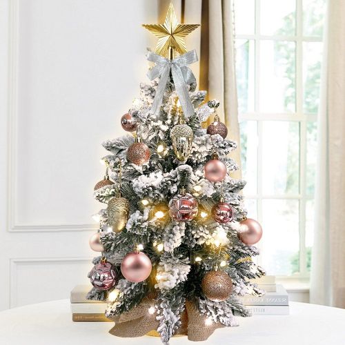 2ft Mini Christmas Tree With Light Artificial Small Tabletop Christmas Decoration With Flocked Snow, Exquisite Decor & Xmas Ornaments For Table T 2ft Mini Christmas Tree With Light Artificial Small Tabletop Christmas Decoration With Flocked Snow, Exquisite Decor & Xmas Ornaments For Table T