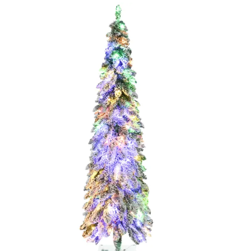 HOMCOM 6ft Tall Prelit Pencil Artificial Christmas Tree Holiday Decor With 407 Snow Flocked Branches, 250 Warm White Or Colorful LED Lights, Down HOMCOM 6ft Tall Prelit Pencil Artificial Christmas Tree Holiday Decor With 407 Snow Flocked Branches, 250 Warm White Or Colorful LED Lights, Down