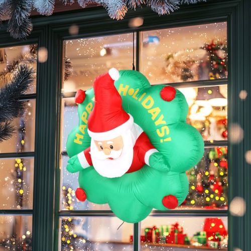 4ft Window Santa Claus Wreath, 5 LED Lights, Bundle Pocket Christmas Inflatable Decoration 4ft Window Santa Claus Wreath, 5 LED Lights, Bundle Pocket Christmas Inflatable Decoration