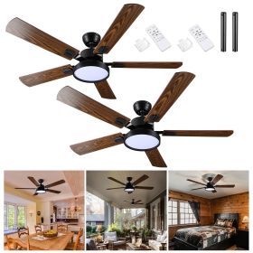 52 Inch 5 blades Ceiling Fan With Dimmable LED Light And Remote Control (Color: as Pic)