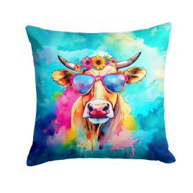 NEW Hippie Animal Malvi Cow Throw Pillow Machine Washable, Indoor Outdoor Decorative Pillow for Couch, Bed or Patio, 18Hx18W (Default: Default)