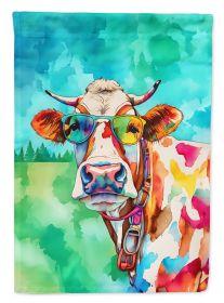 Hippie Animal Cow House Flag Large Porch Sleeve Pole Decorative Outside Yard Banner Artwork Wall Hanging, Polyester, House Size, Multicolor (Default: Default)