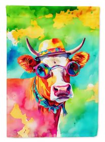 Hippie Animal Malvi Cow House Flag Large Porch Sleeve Pole Decorative Outside Yard Banner Artwork Wall Hanging, Polyester, House Size, Multicolor (Default: Default)