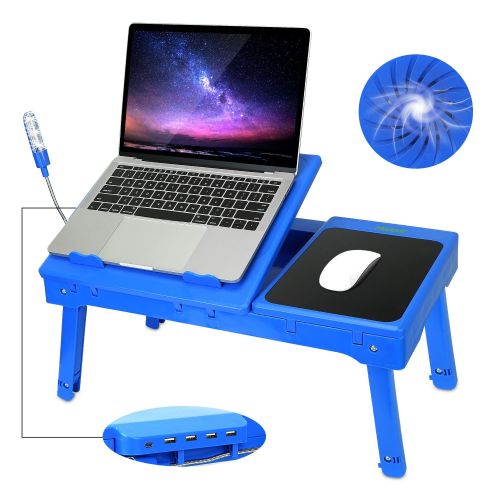 Foldable Laptop Table Bed Notebook Desk with Cooling Fan Mouse Board LED light 4 xUSB Ports Breakfast Snacking Tray Foldable Laptop Table Bed Notebook Desk with Cooling Fan Mouse Board LED light 4 xUSB Ports Breakfast Snacking Tray